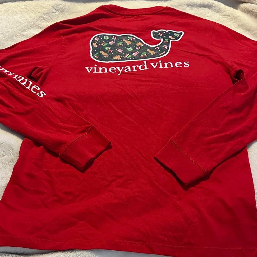 Vineyard Vines Christmas Labs Woody and Whales LS Pocket Tee Sz Boys XL(18) NWOT